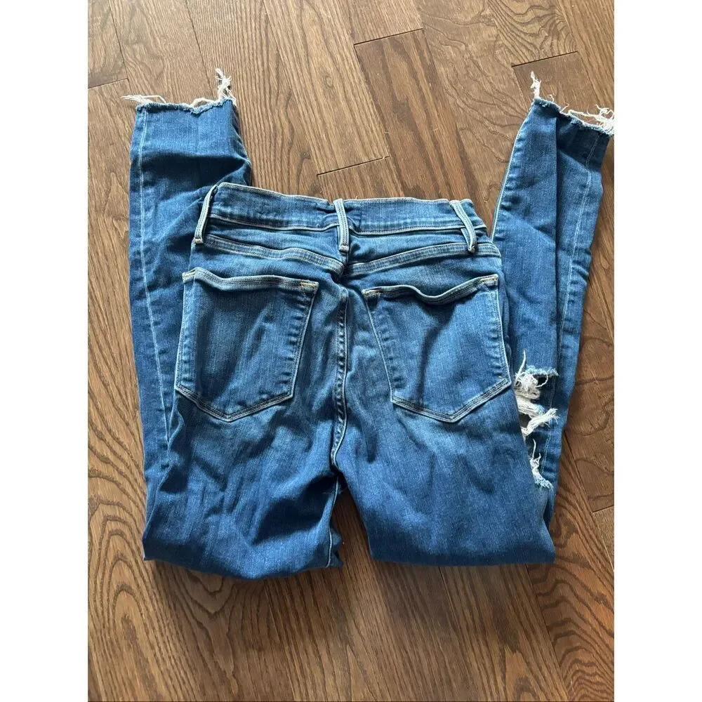 Frame Le High Skinny Crop Raw Hem Distressed Jean Size 25